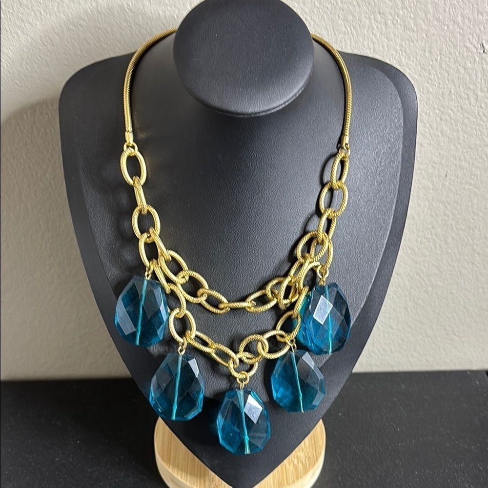Chunky Sea Blue Layered Chain Statement Necklace
